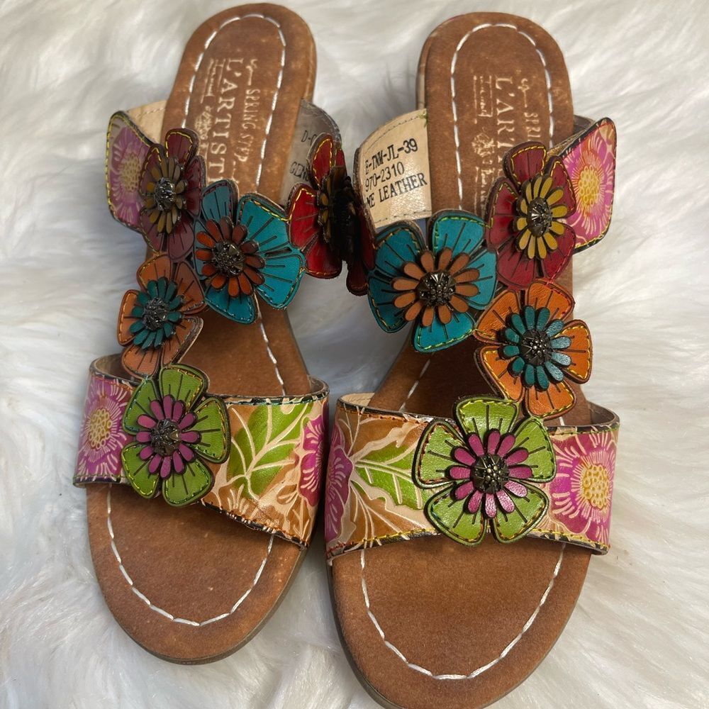 L’ARTISTE Spring Step Multi Leather slides heels Straps Sandals EUR SZ 39 US8.5
